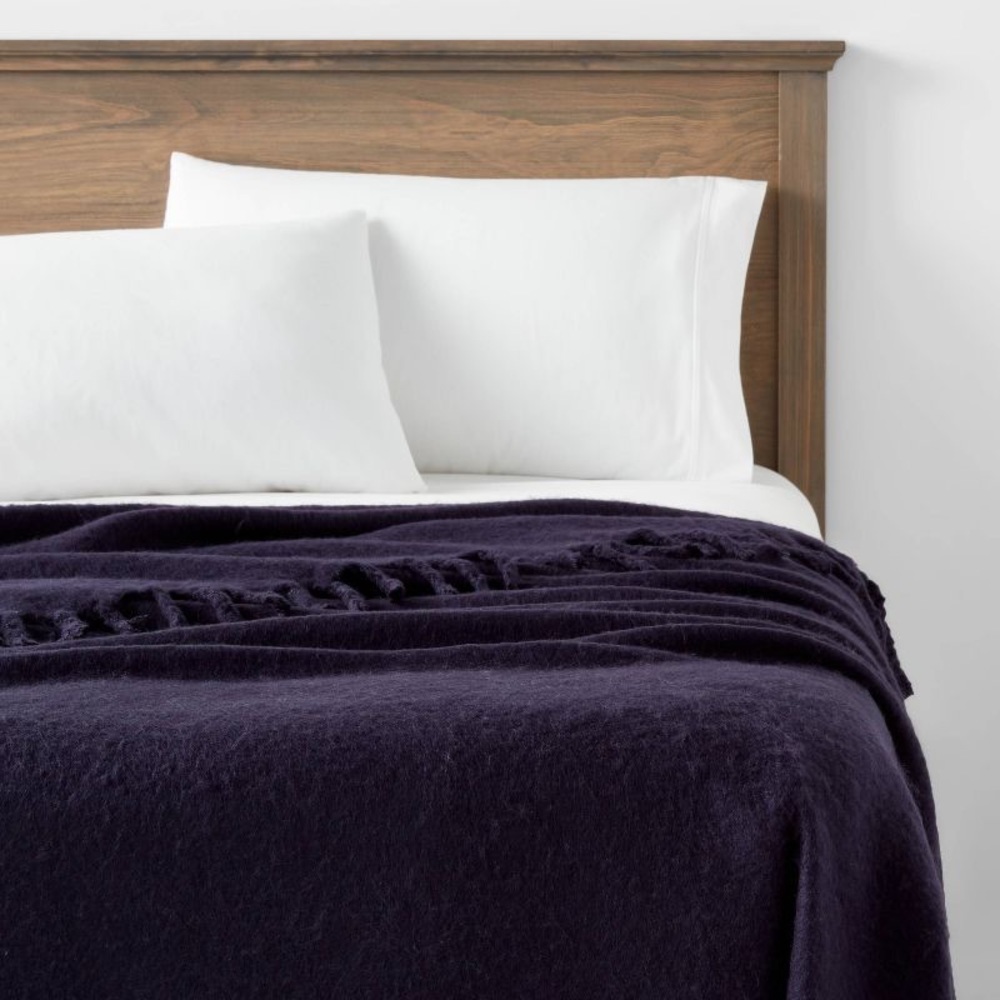 THRESHOLD NWT faux mohair bed throw -navy